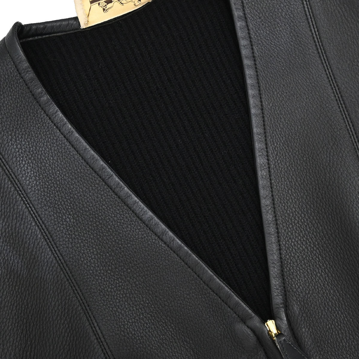 Hermes Sleeveless Jacket Vest Deerskin Black #42