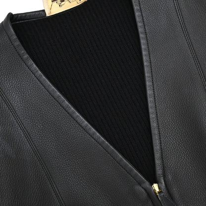 Hermes Sleeveless Jacket Vest Deerskin Black #42