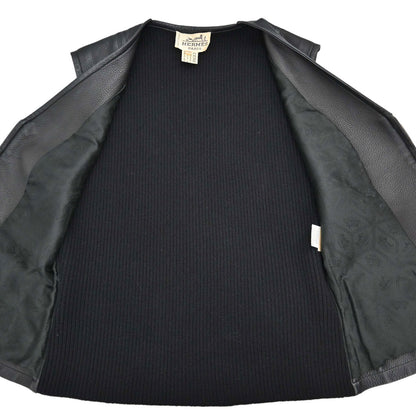 Hermes Sleeveless Jacket Vest Deerskin Black #42