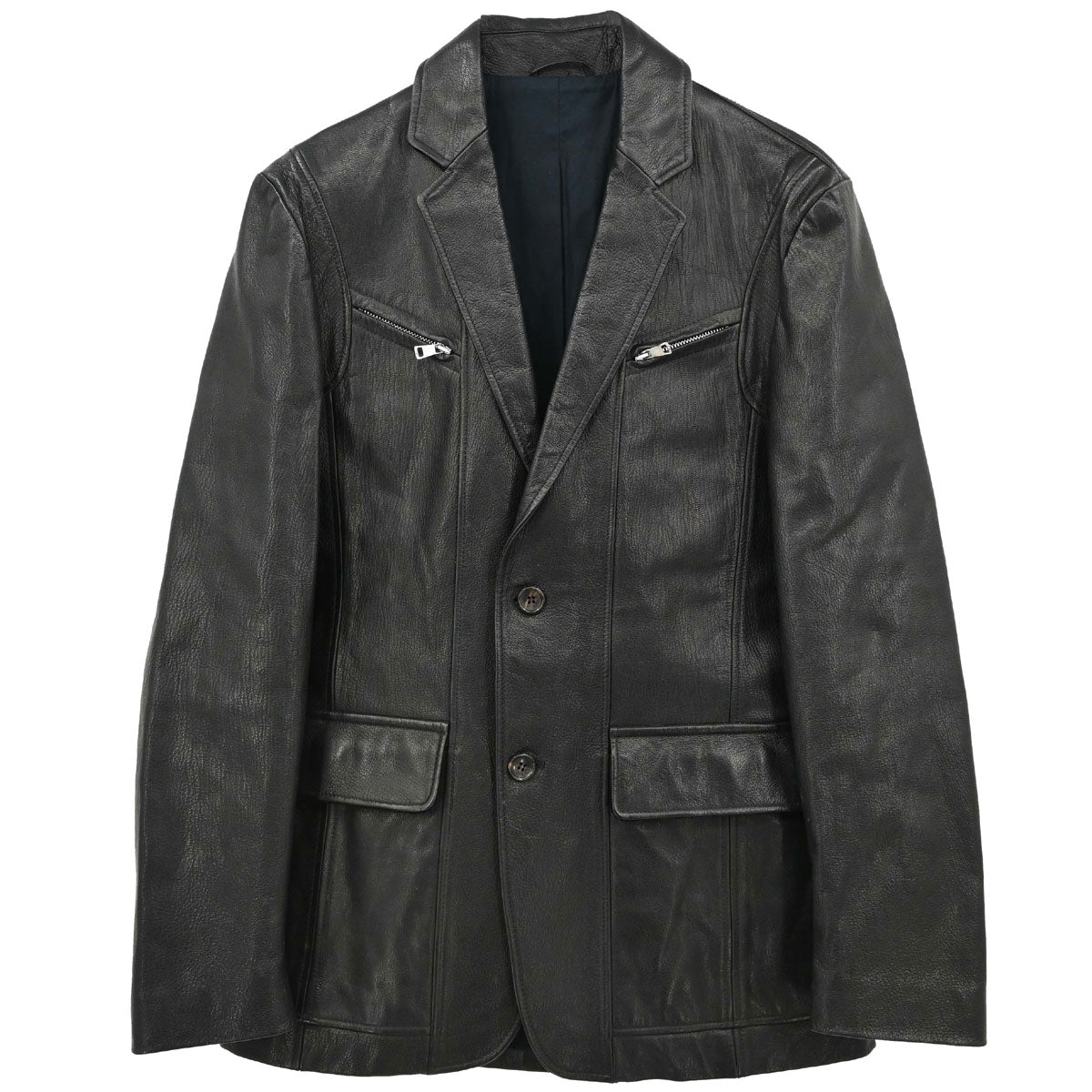 Gucci Single Breasted Genuine Leather Jacket Black