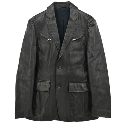 Gucci Single Breasted Genuine Leather Jacket Black