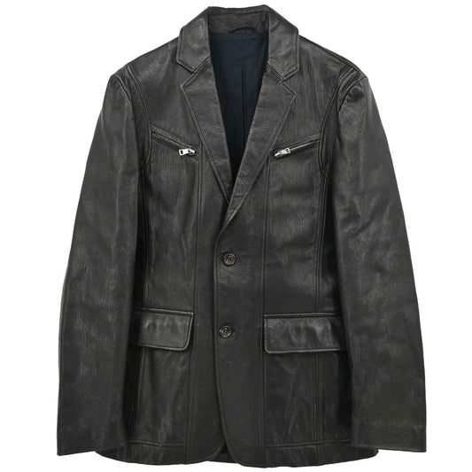 Gucci Single Breasted Genuine Leather Jacket Black