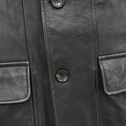 Gucci Single Breasted Genuine Leather Jacket Black