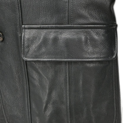 Gucci Single Breasted Genuine Leather Jacket Black