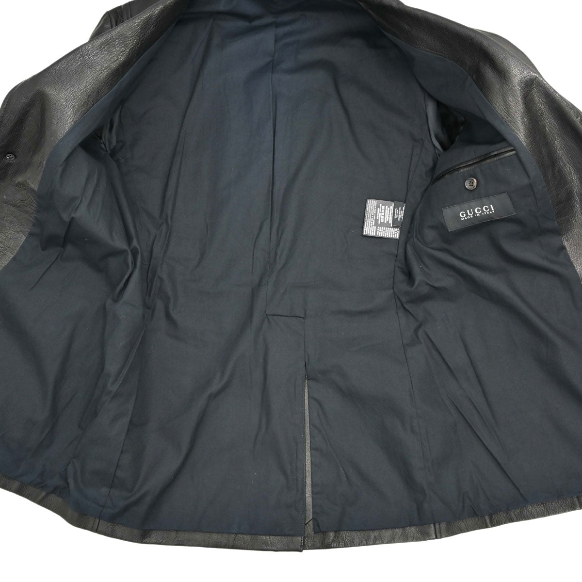 Gucci Single Breasted Genuine Leather Jacket Black