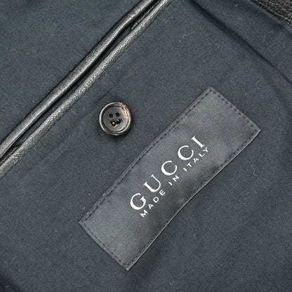 Gucci Single Breasted Genuine Leather Jacket Black
