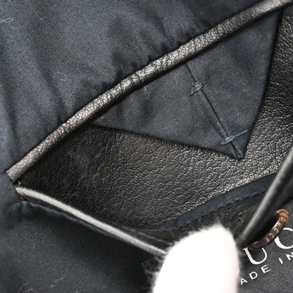 Gucci Single Breasted Genuine Leather Jacket Black
