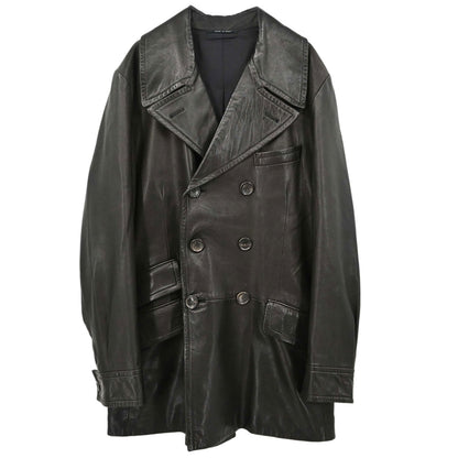 Gucci Double Breasted Genuine Leather Jacket Black #52