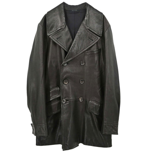 Gucci Double Breasted Genuine Leather Jacket Black #52