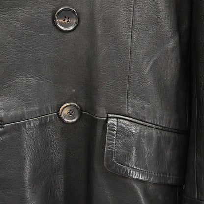 Gucci Double Breasted Genuine Leather Jacket Black #52