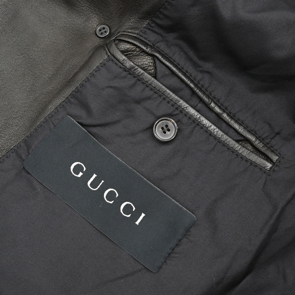 Gucci Double Breasted Genuine Leather Jacket Black #52