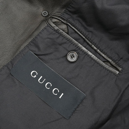 Gucci Double Breasted Genuine Leather Jacket Black #52