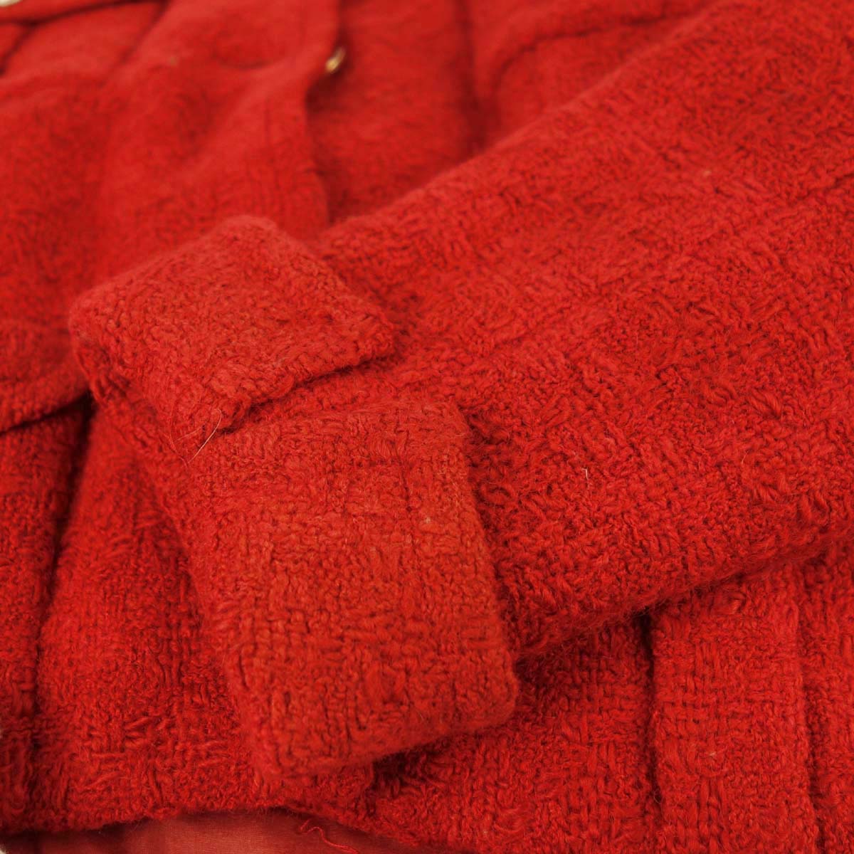 Chanel Single Breasted Collarless Tweed Check Jacket Red #36
