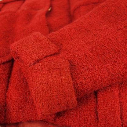 Chanel Single Breasted Collarless Tweed Check Jacket Red #36