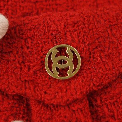 Chanel Single Breasted Collarless Tweed Check Jacket Red #36