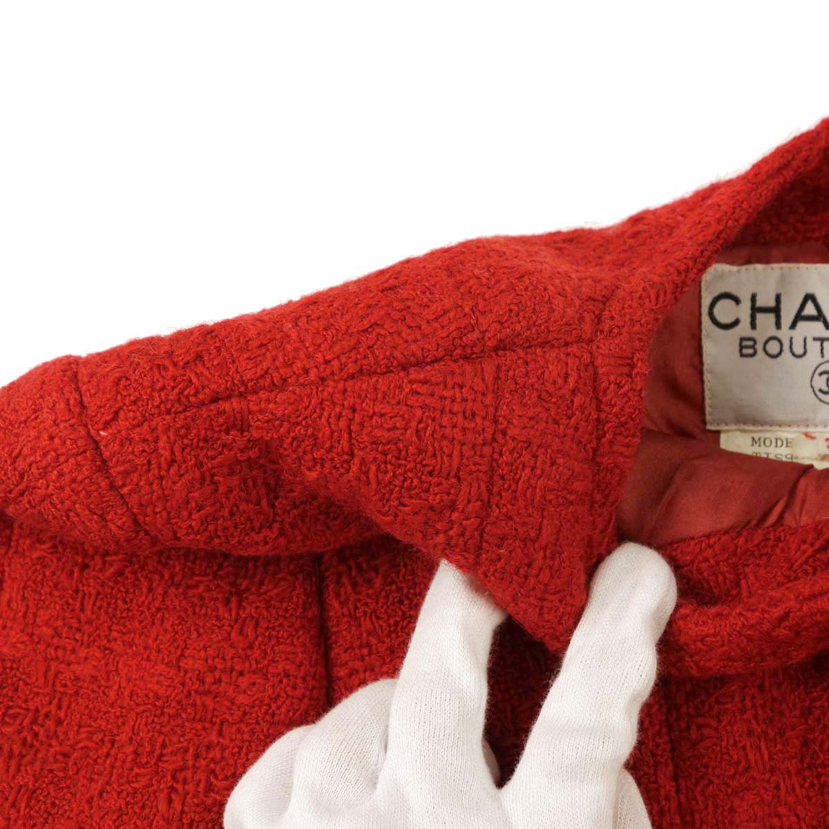 Chanel Single Breasted Collarless Tweed Check Jacket Red #36