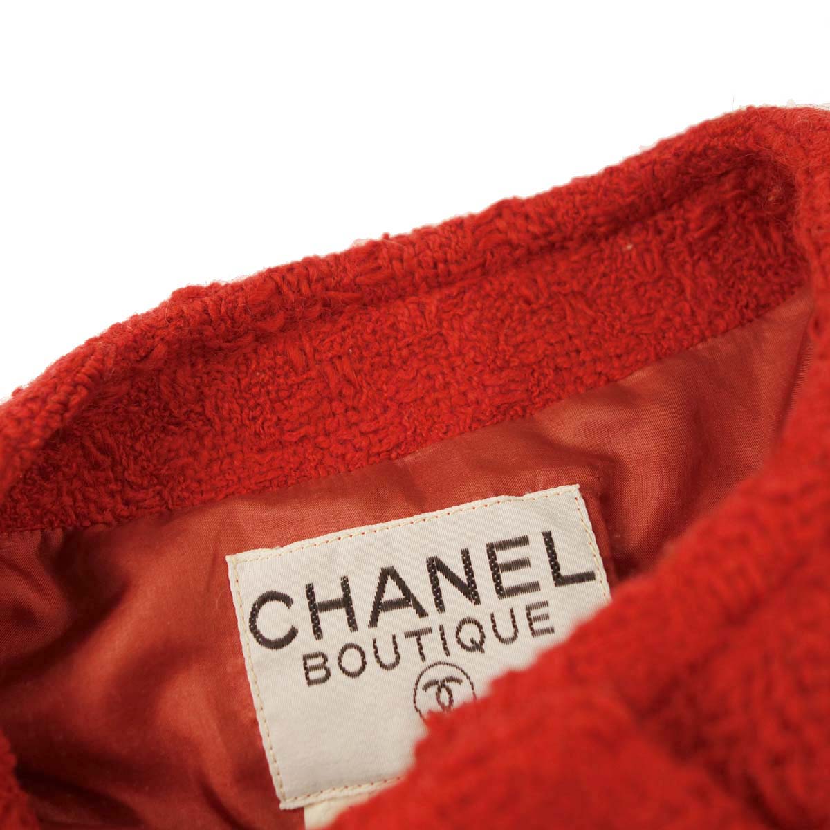 Chanel Single Breasted Collarless Tweed Check Jacket Red #36
