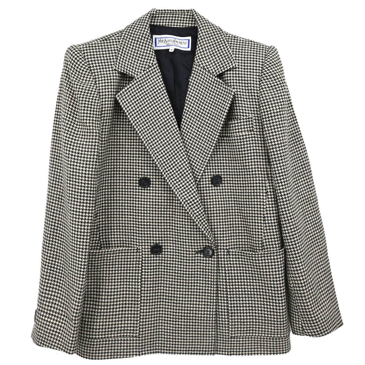 Yves Saint Laurent Double Breasted Houndstooth Jacket Black #M
