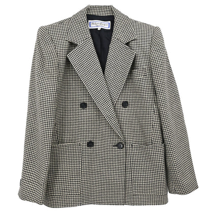 Yves Saint Laurent Double Breasted Houndstooth Jacket Black #M