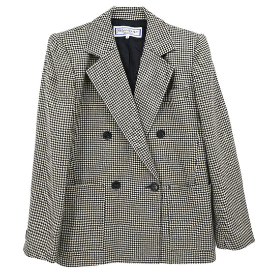 Yves Saint Laurent Double Breasted Houndstooth Jacket Black #M