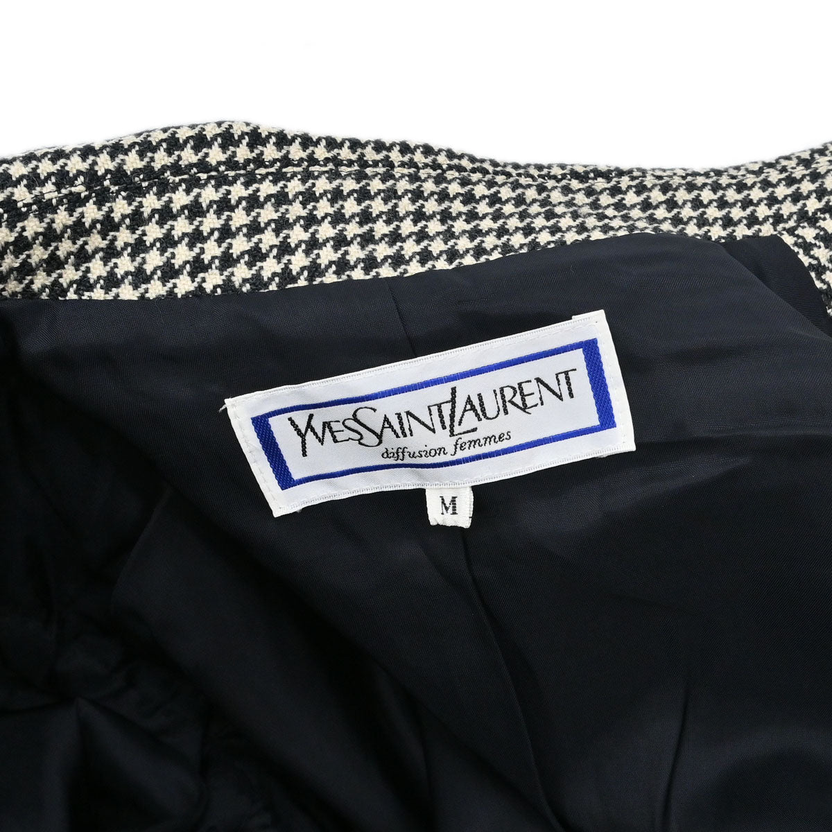 Yves Saint Laurent Double Breasted Houndstooth Jacket Black #M