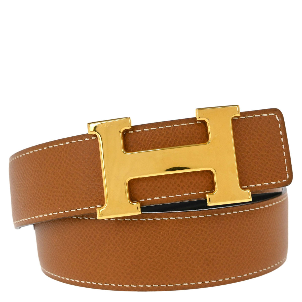 Hermes Gold Black Courchevel Constance Reversible Belt #70 Small Good