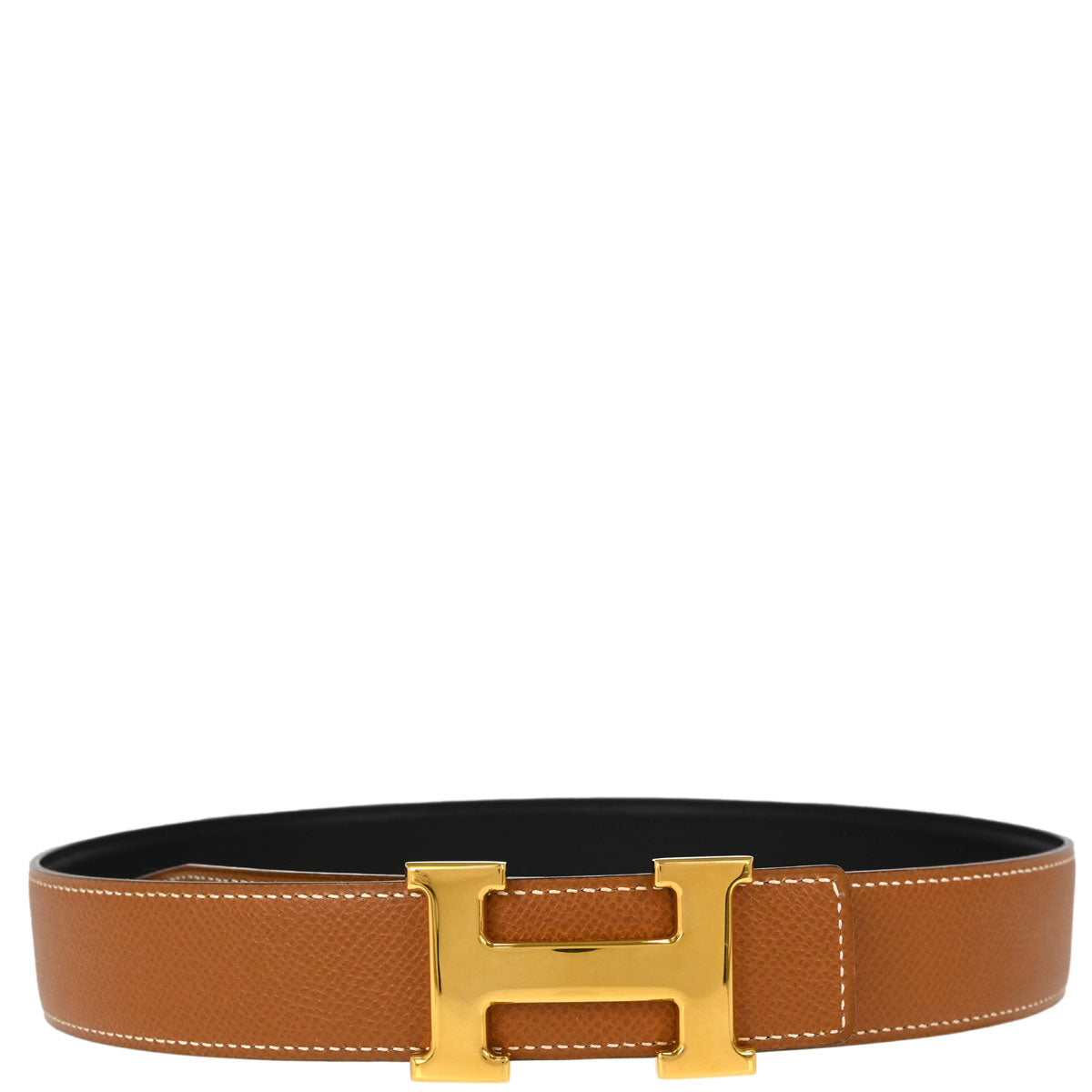 Hermes Gold Black Courchevel Constance Reversible Belt #70 Small Good