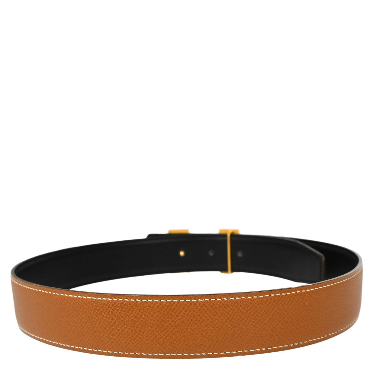 Hermes Gold Black Courchevel Constance Reversible Belt #70 Small Good