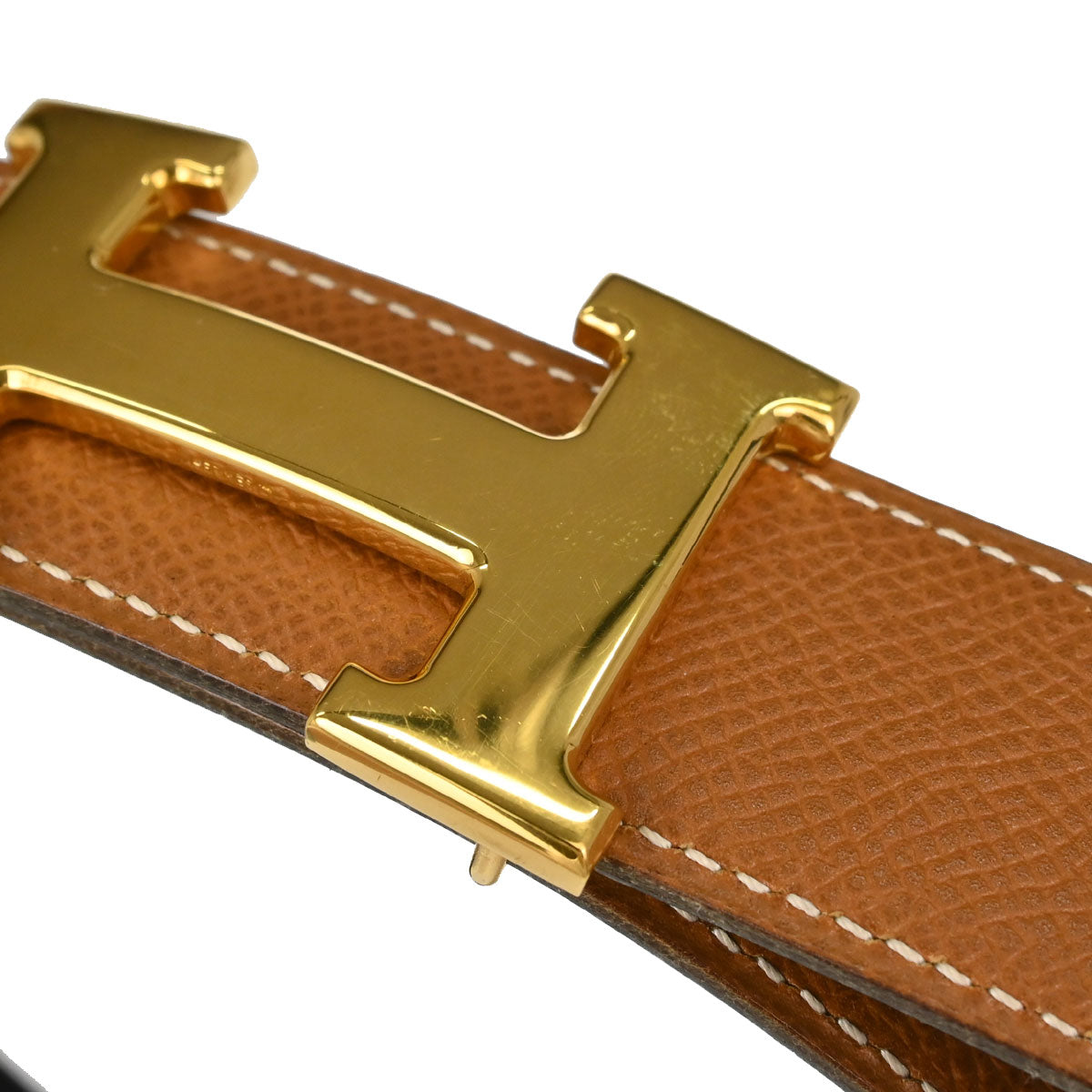 Hermes Gold Black Courchevel Constance Reversible Belt #70 Small Good