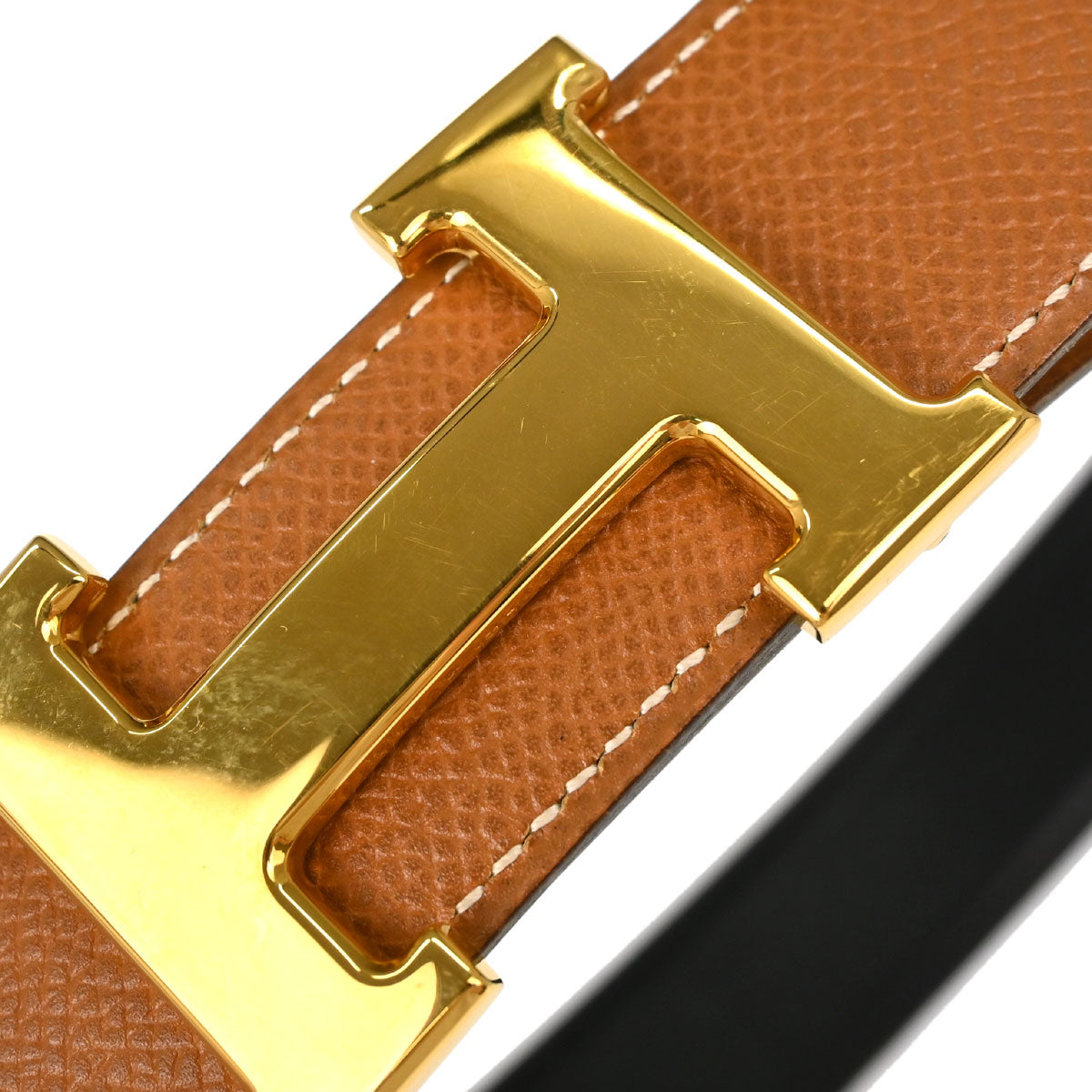 Hermes Gold Black Courchevel Constance Reversible Belt #70 Small Good