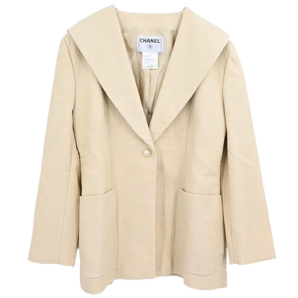 Chanel 2001 Striped Jacket Beige Ivory #46