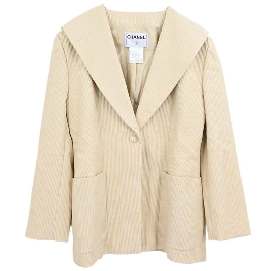 Chanel 2001 Striped Jacket Beige Ivory #46
