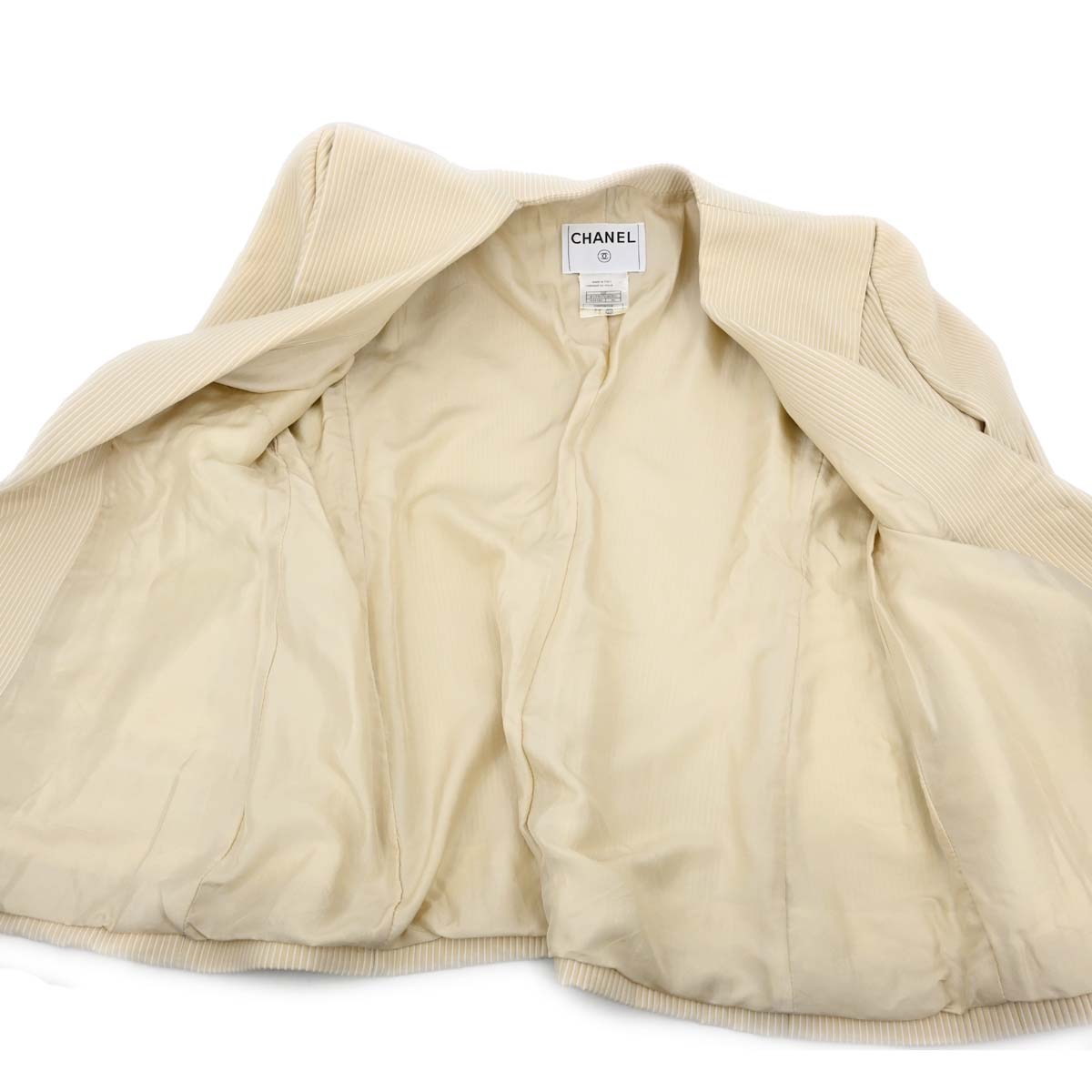 Chanel 2001 Striped Jacket Beige Ivory #46