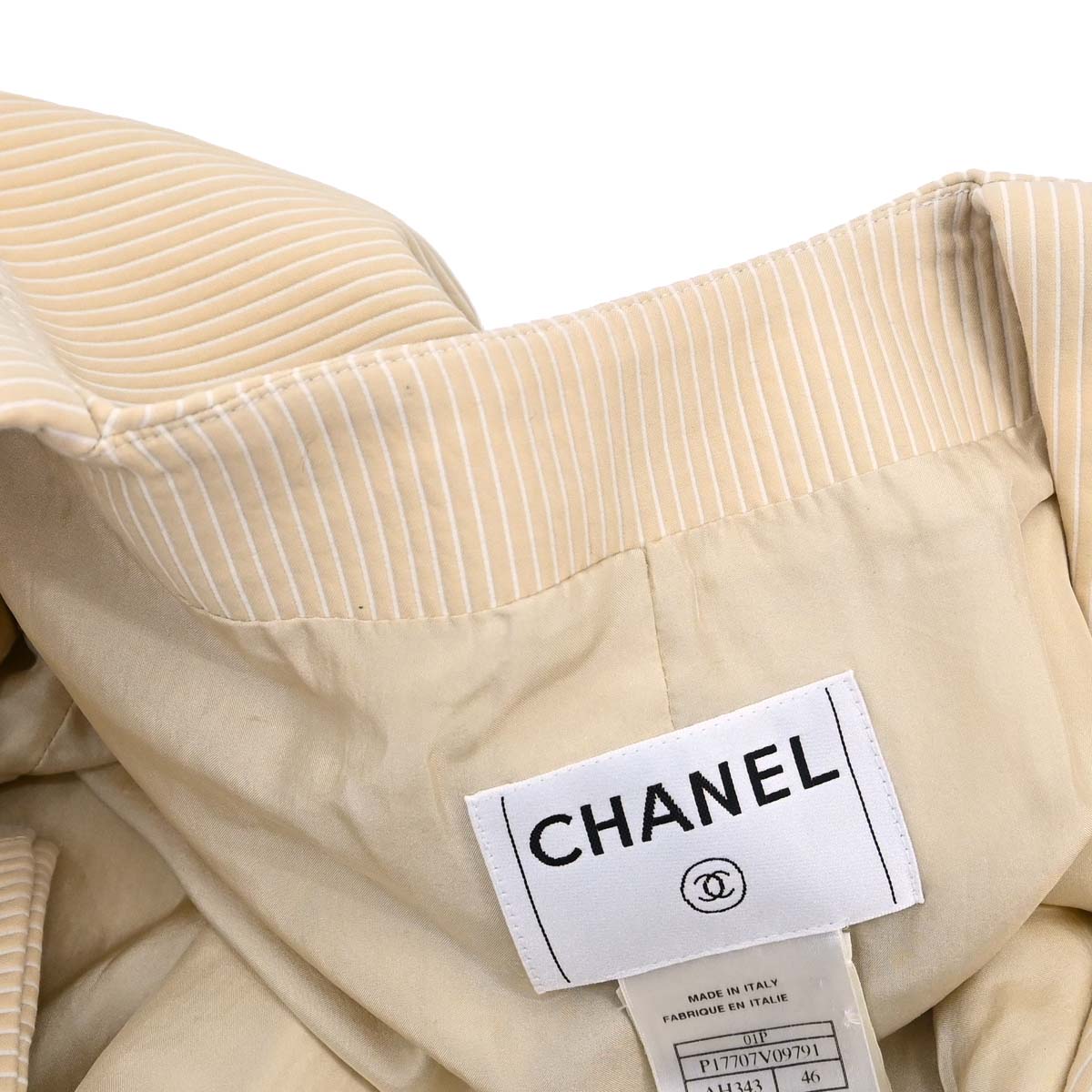 Chanel 2001 Striped Jacket Beige Ivory #46