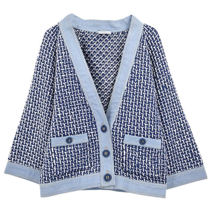 Chanel 2007 Collarless Tweed Cardigan Blue #36