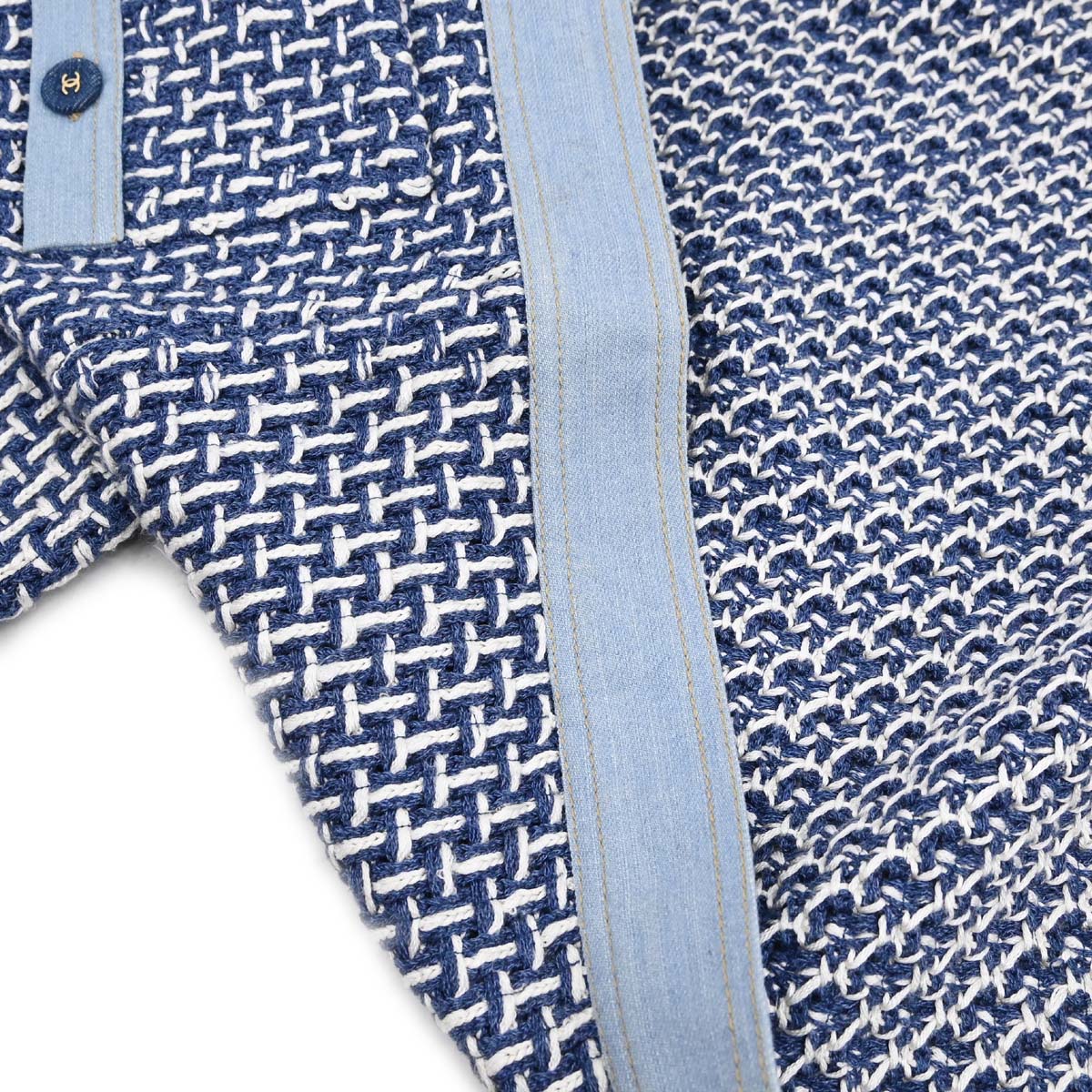 Chanel 2007 Collarless Tweed Cardigan Blue #36