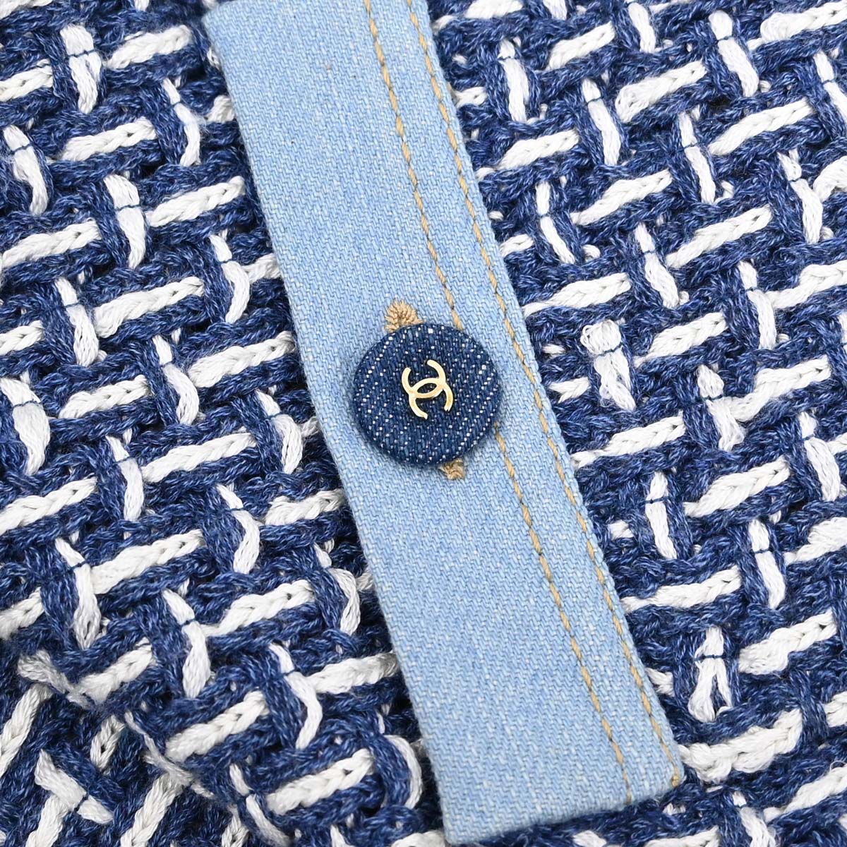 Chanel 2007 Collarless Tweed Cardigan Blue #36