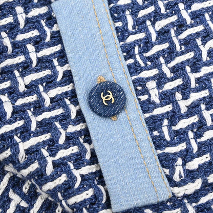 Chanel 2007 Collarless Tweed Cardigan Blue #36