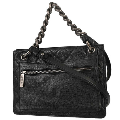 Chanel Black Caviar Skin Paris-Edinburgh Retro Class 2way Shoulder Handbag