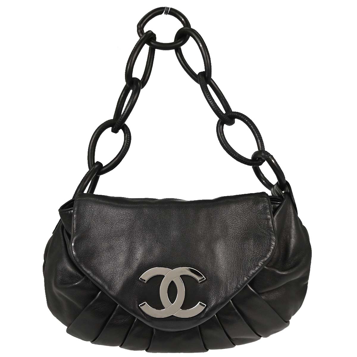 Chanel 2004-2005 Black Lambskin Ring Handle Hobo Handbag