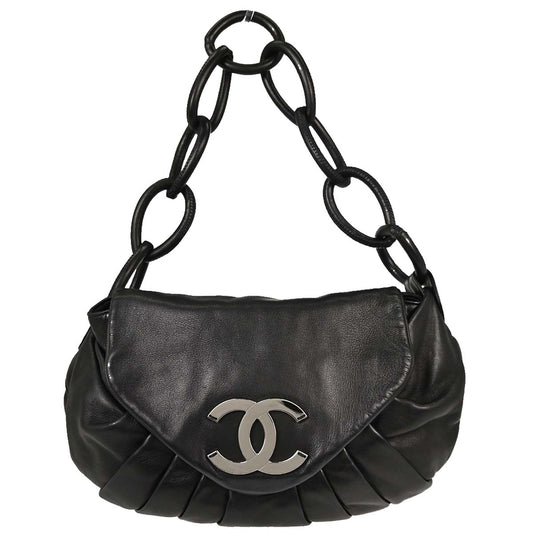 Chanel 2004-2005 Black Lambskin Ring Handle Hobo Handbag