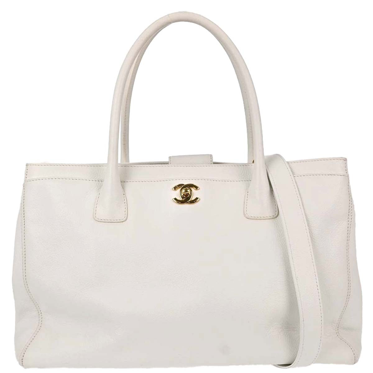 Chanel White Calfskin Executive Cerf 2way Shoulder Tote Bag