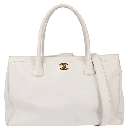 Chanel White Calfskin Executive Cerf 2way Shoulder Tote Bag