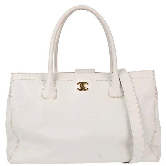 Chanel White Calfskin Executive Cerf 2way Shoulder Tote Bag