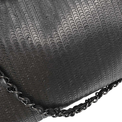 Chanel Black Lambskin Laser Cut Single Flap Shoulder Bag