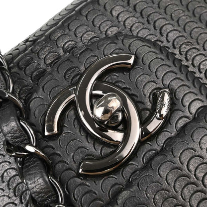 Chanel Black Lambskin Laser Cut Single Flap Shoulder Bag