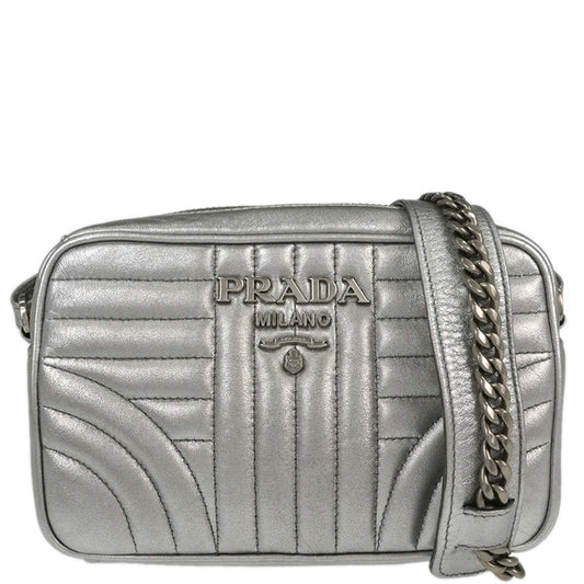 Prada Silver Lambskin Diagramme Camera Bag Shoulder Bag
