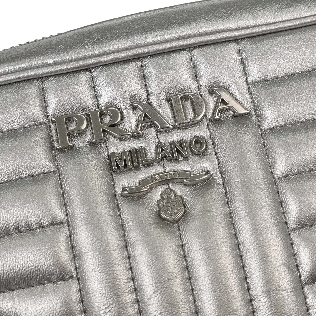 Prada Silver Lambskin Diagramme Camera Bag Shoulder Bag