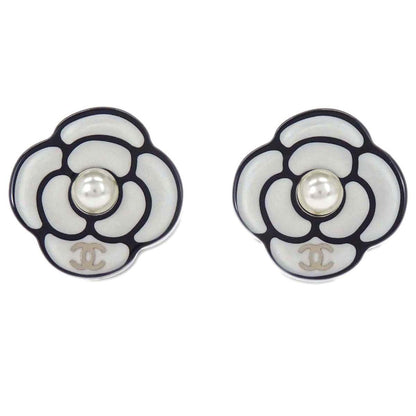 Chanel Camellia Pierced Earrings Gold Costume Pearl D19P