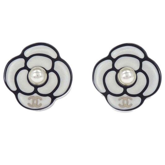 Chanel Camellia Pierced Earrings Gold Costume Pearl D19P